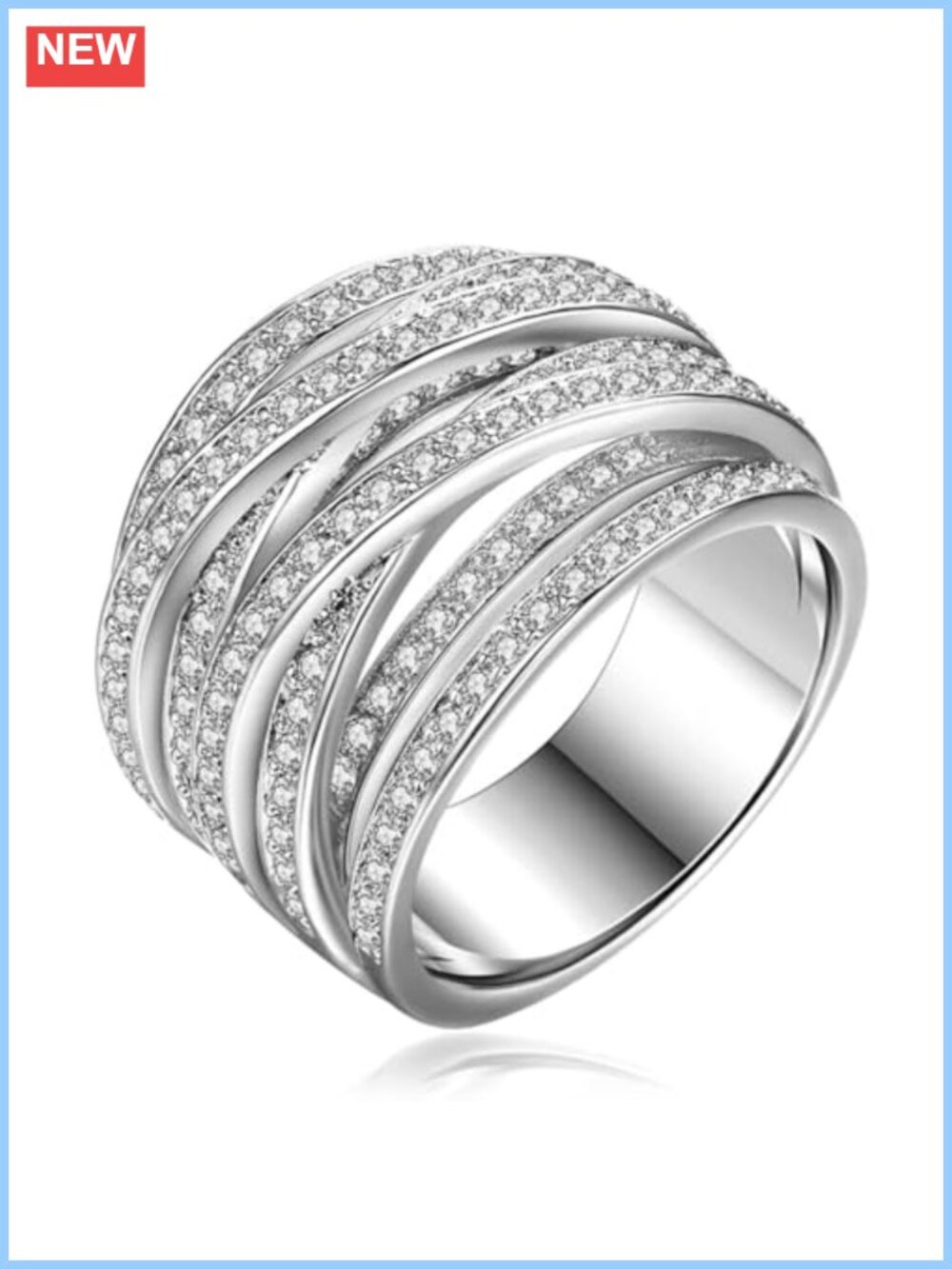 S925 Sterling Silver Multi Cross Lines CZ Full Finger Statement Ring for Women